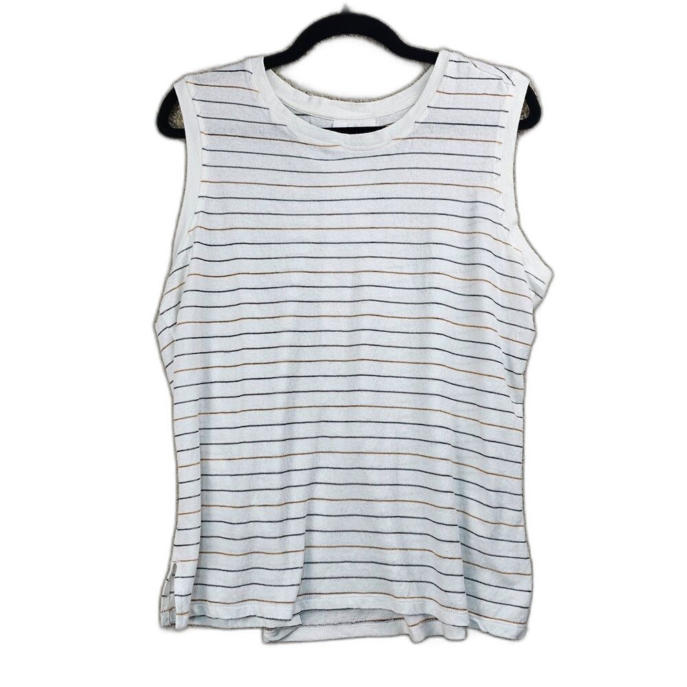 24/7 By Maurices Striped Sleeveless Tank Top White Gray Gold Women's Size Medium